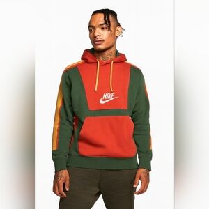*rare* Nike Sport Club Fleece Colorblock Hoodie Sweatshirt Men's Center Swoosh‎